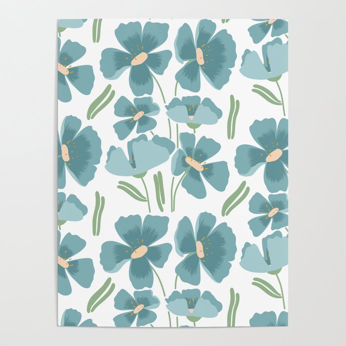 Harleigh Floral Art, Teal and White Poster Gallery Image 4