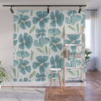 Harleigh Floral Art, Teal and White Wall Mural Gallery Image 1
