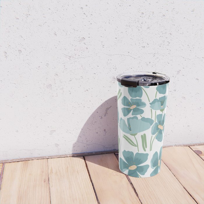 Harleigh Floral Art, Teal and White Travel Mug Gallery Image 4