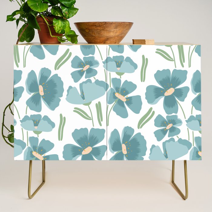 Harleigh Floral Art, Teal and White Credenza Gallery Image 1