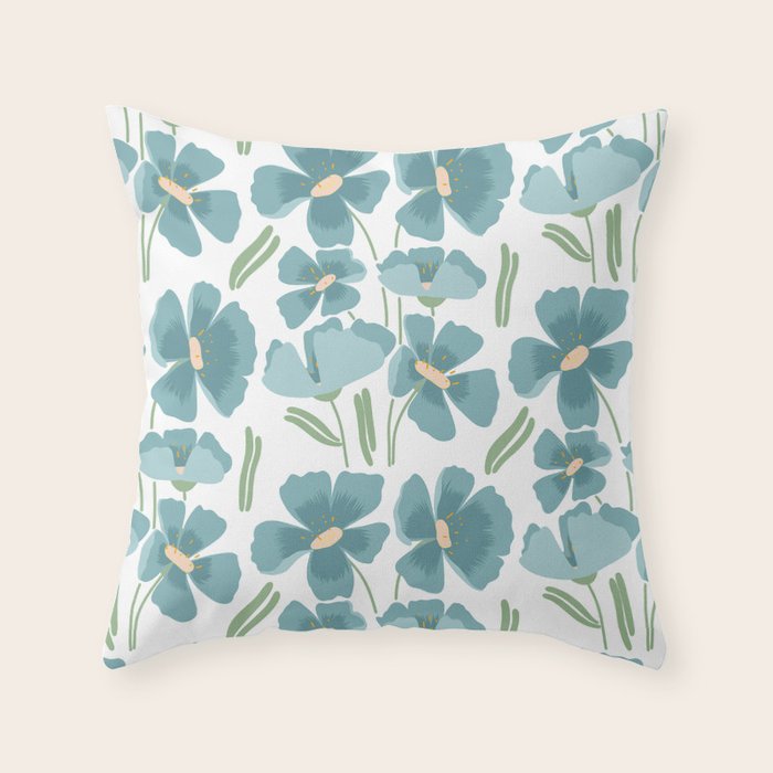 Harleigh Floral Art, Teal and White Throw Pillow Gallery Image 1