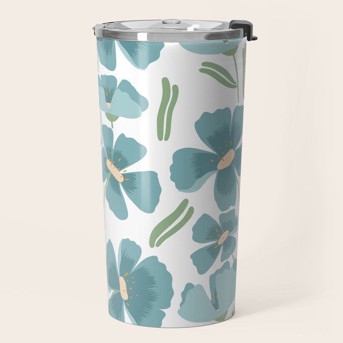 Harleigh Floral Art, Teal and White Travel Mug Gallery Image 2
