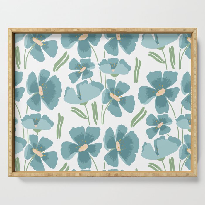 Harleigh Floral Art, Teal and White Serving Tray Gallery Image 1