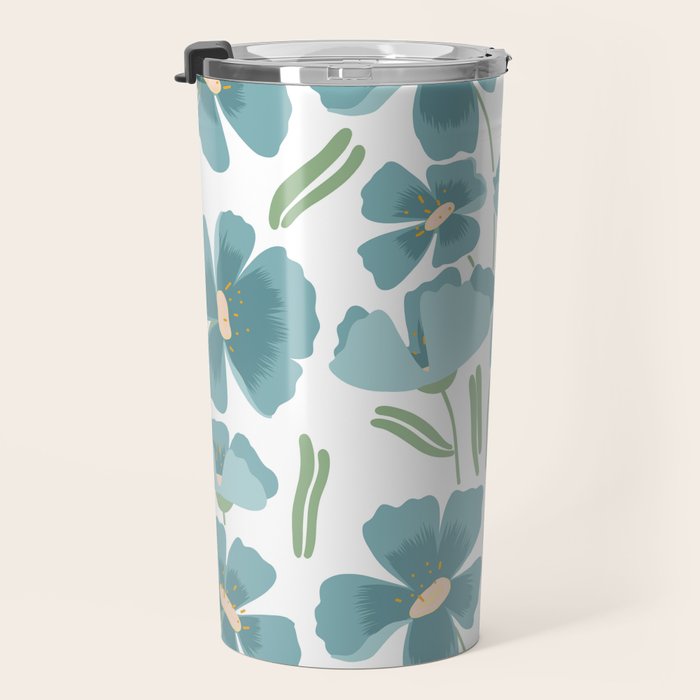 Harleigh Floral Art, Teal and White Travel Mug Gallery Image 3