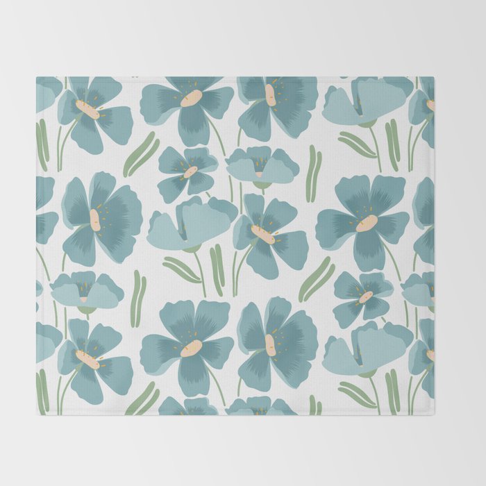 Harleigh Floral Art, Teal and White Throw Blanket Gallery Image 2