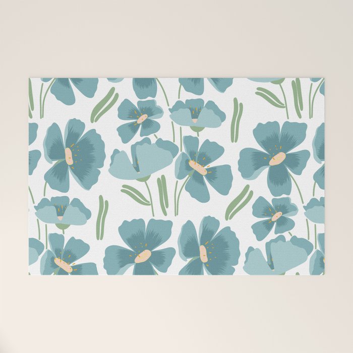 Harleigh Floral Art, Teal and White Welcome Mat Gallery Image 1