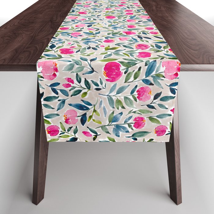 Popping Peonies - Beige Table Runner Gallery Image 1