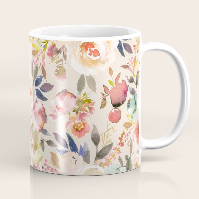 Hand painted ivory pink brown watercolor country floral Coffee Mug Gallery Image 1