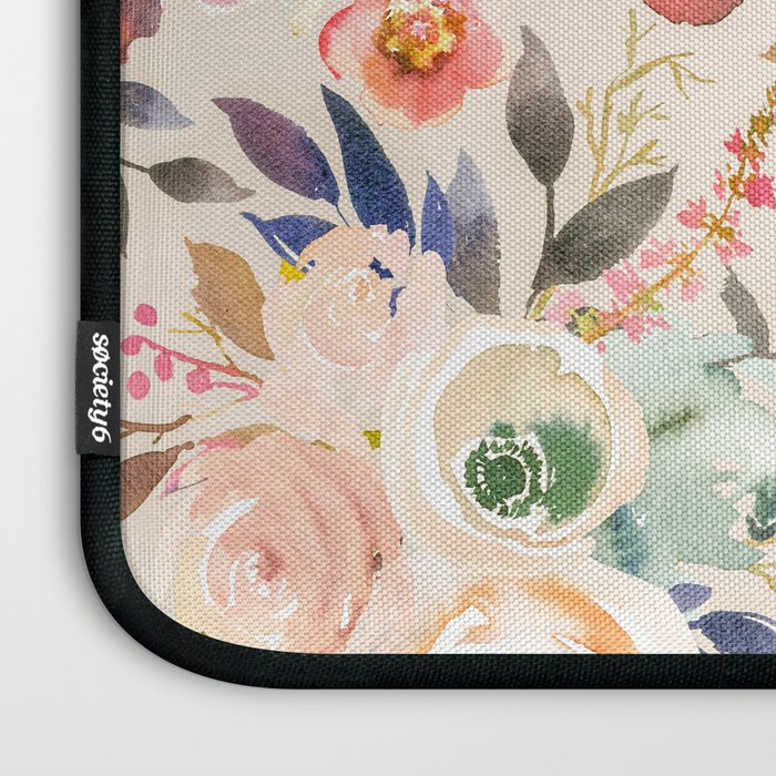 Hand painted ivory pink brown watercolor country floral Laptop Sleeve Gallery Image 3