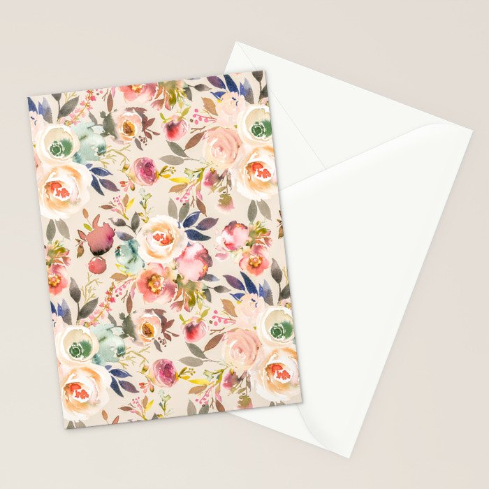 Hand painted ivory pink brown watercolor country floral Stationery Card Gallery Image 2