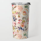 Hand painted ivory pink brown watercolor country floral Travel Mug Gallery Image 2