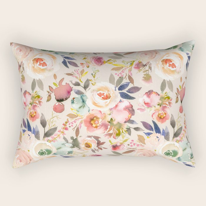 Hand painted ivory pink brown watercolor country floral Rectangular Pillow Gallery Image 2