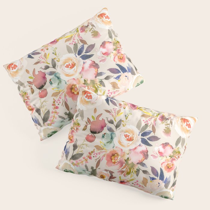 Hand painted ivory pink brown watercolor country floral Pillow Sham Gallery Image 3