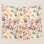 Hand painted ivory pink brown watercolor country floral Wall Tapestry Gallery Image 4