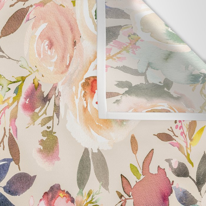 Hand painted ivory pink brown watercolor country floral Wall Tapestry Gallery Image 3
