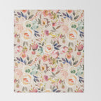 Hand painted ivory pink brown watercolor country floral Throw Blanket Gallery Image 2
