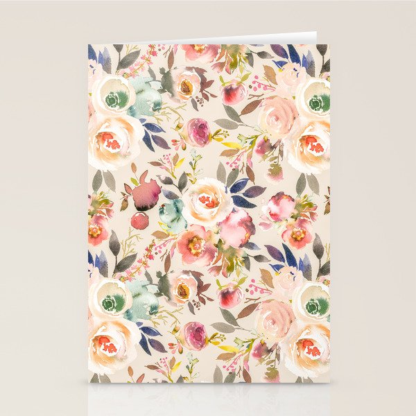 Hand painted ivory pink brown watercolor country floral Stationery Card Gallery Image 2