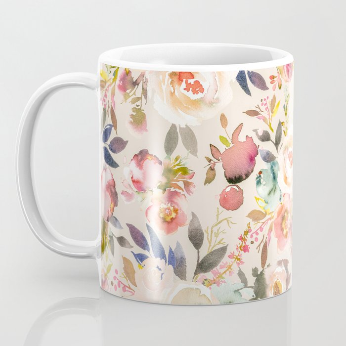 Hand painted ivory pink brown watercolor country floral Coffee Mug Gallery Image 3