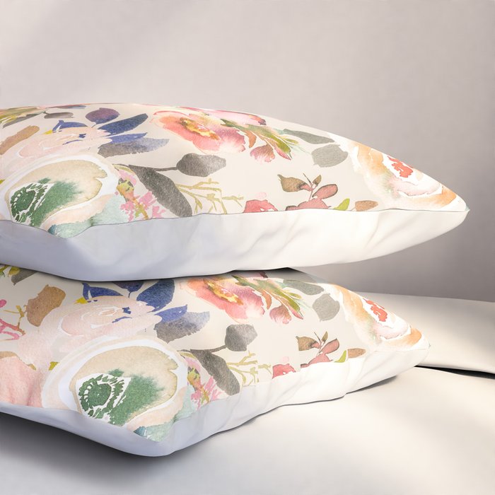 Hand painted ivory pink brown watercolor country floral Pillow Sham Gallery Image 3