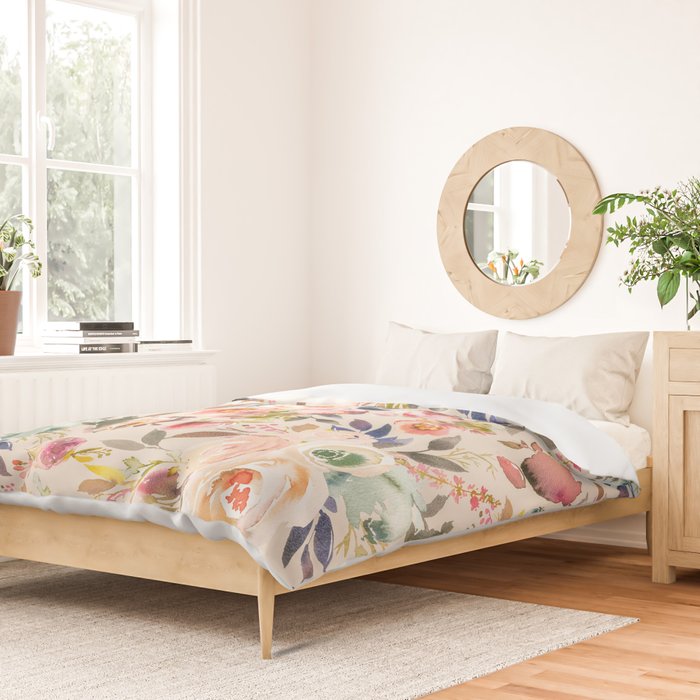 Hand painted ivory pink brown watercolor country floral Duvet Cover Gallery Image 2
