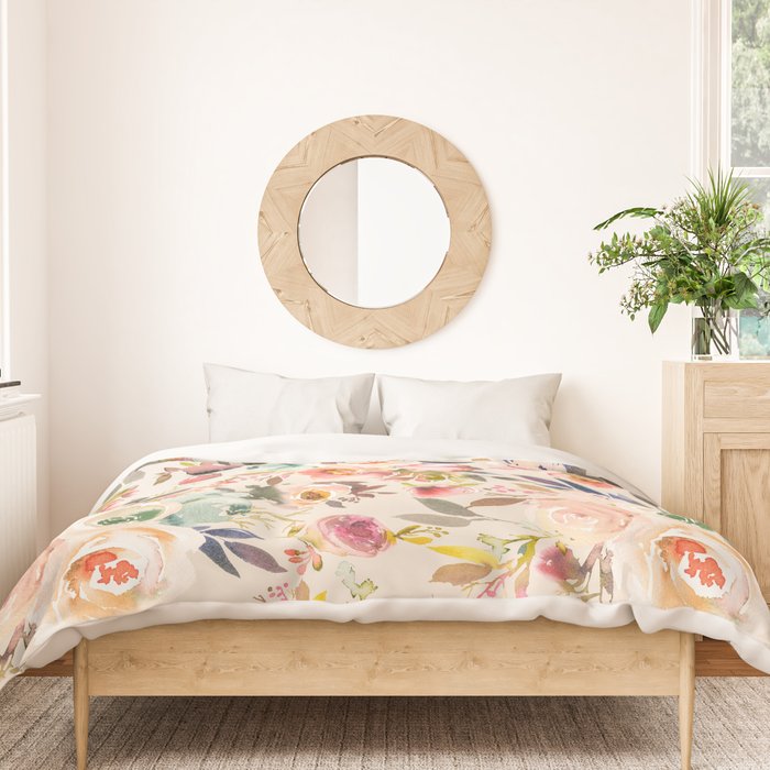 Hand painted ivory pink brown watercolor country floral Duvet Cover Gallery Image 3