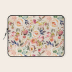 Hand painted ivory pink brown watercolor country floral Laptop Sleeve Gallery Image 1
