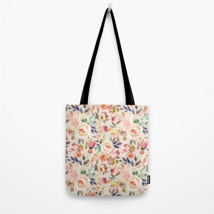 Hand painted ivory pink brown watercolor country floral Tote Bag Gallery Image 2