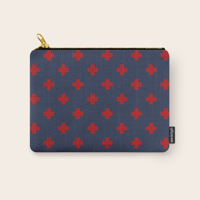Red Swiss Cross Pattern on Navy Blue background Carry All Pouch Gallery Image 1