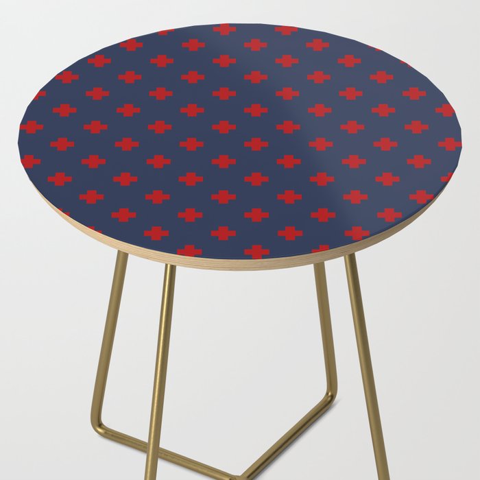 Red Swiss Cross Pattern on Navy Blue background Side Table Gallery Image 2