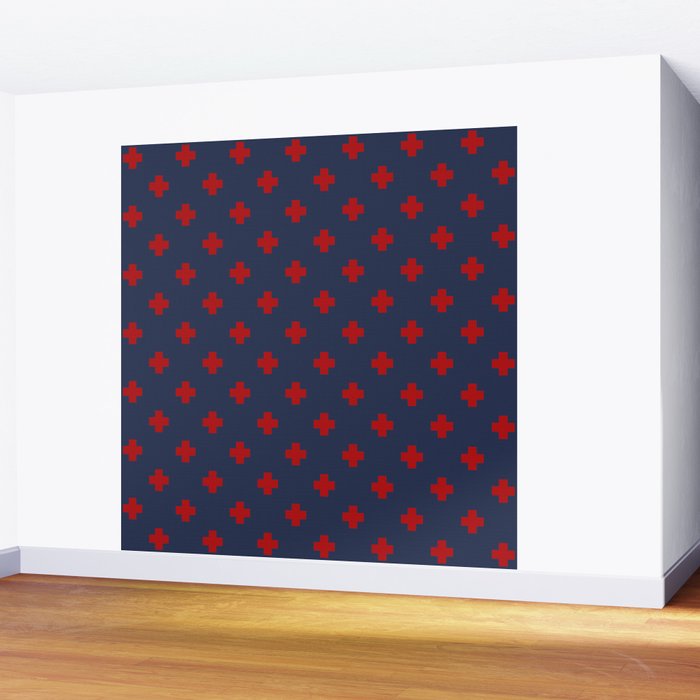 Red Swiss Cross Pattern on Navy Blue background Wall Mural Gallery Image 2