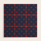 Red Swiss Cross Pattern on Navy Blue background Wood Wall Art Gallery Image 1