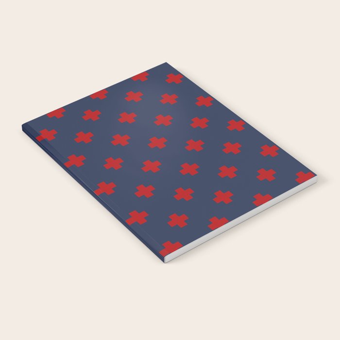 Red Swiss Cross Pattern on Navy Blue background Notebook Gallery Image 2