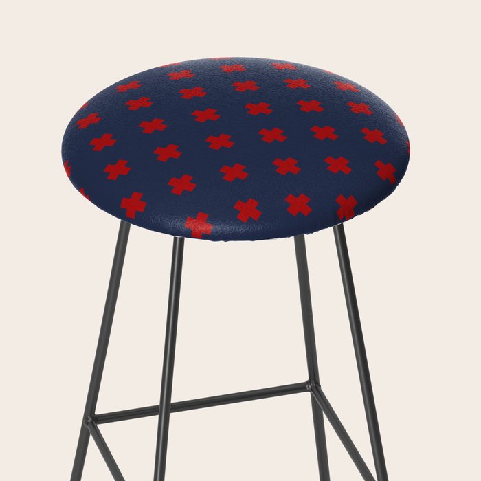 Red Swiss Cross Pattern on Navy Blue background Stool Gallery Image 2