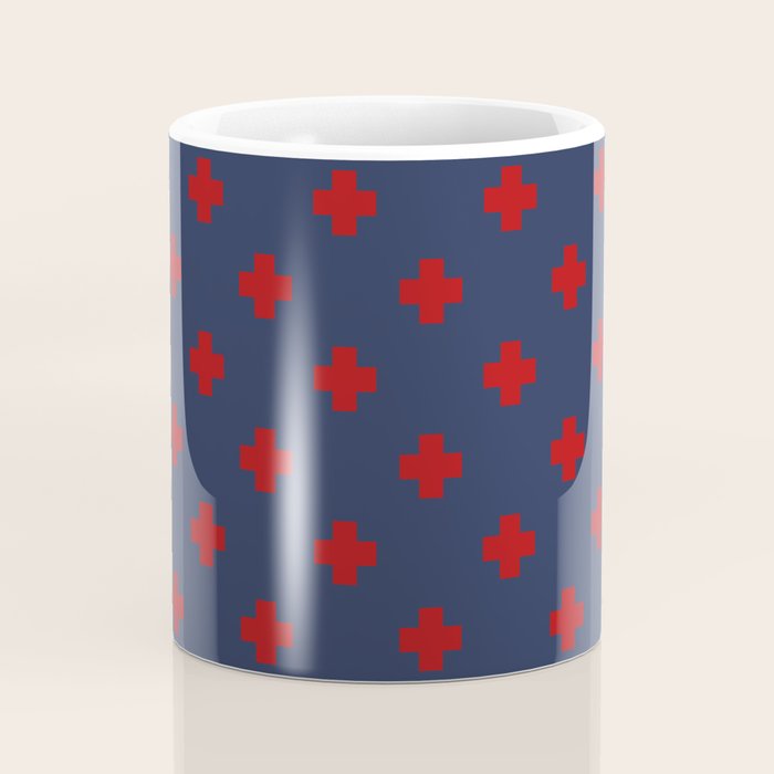 Red Swiss Cross Pattern on Navy Blue background Coffee Mug Gallery Image 4