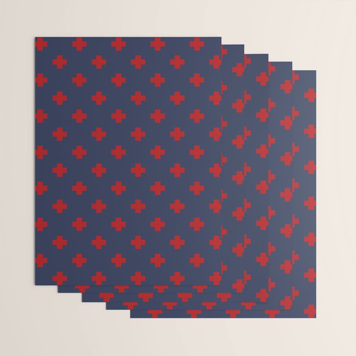 Red Swiss Cross Pattern on Navy Blue background Wrapping Paper Gallery Image 3