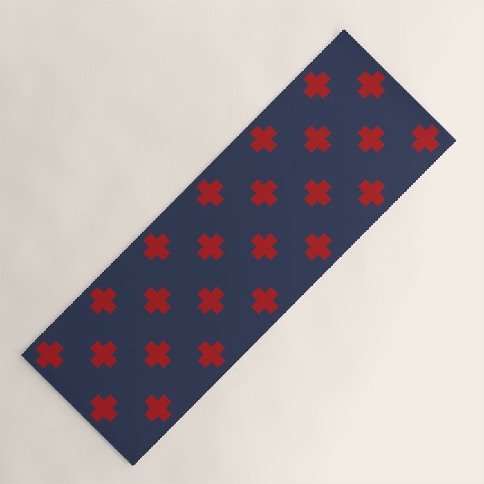Red Swiss Cross Pattern on Navy Blue background Yoga Mat Gallery Image 1