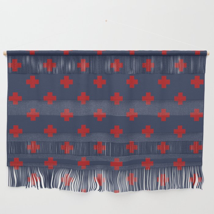 Red Swiss Cross Pattern on Navy Blue background Wall Hanging Gallery Image 1