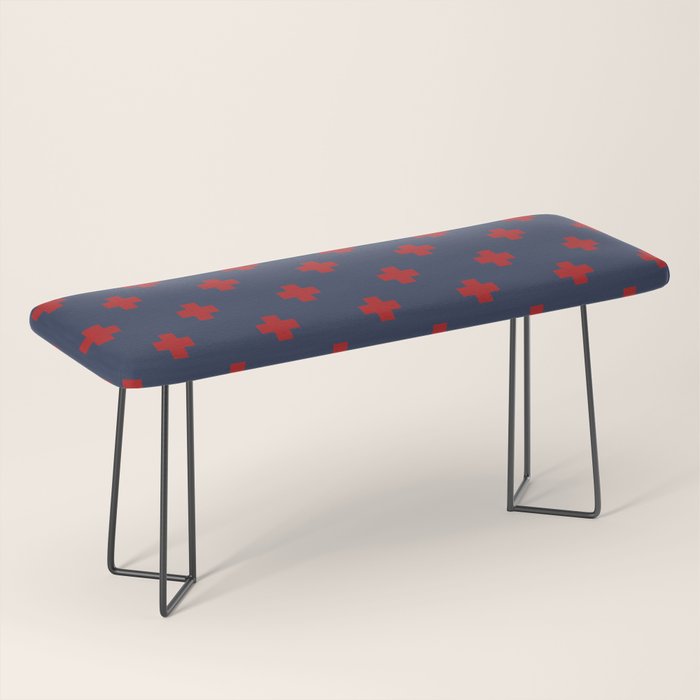 Red Swiss Cross Pattern on Navy Blue background Bench Gallery Image 1