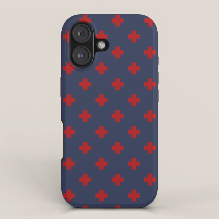 Red Swiss Cross Pattern on Navy Blue background iPhone Case Gallery Image 1