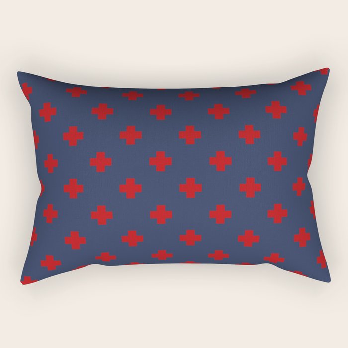 Red Swiss Cross Pattern on Navy Blue background Rectangular Pillow Gallery Image 2