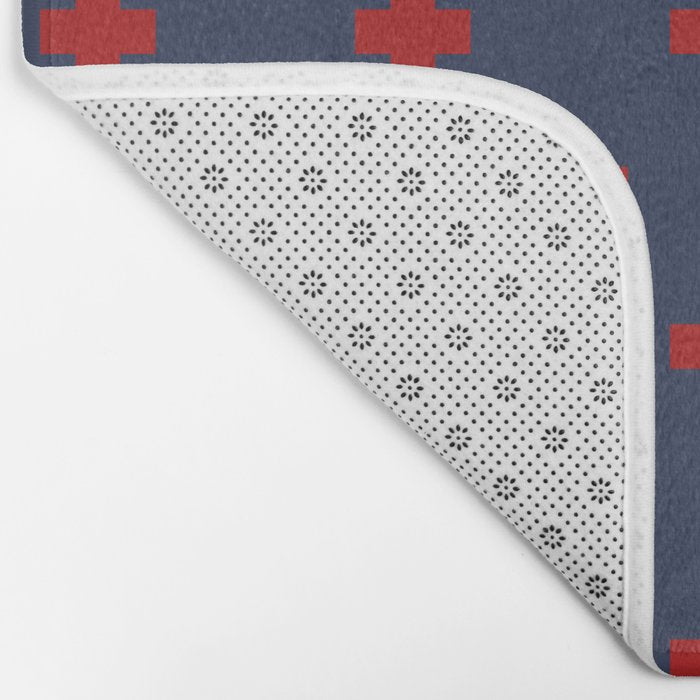 Red Swiss Cross Pattern on Navy Blue background Bath Mat Gallery Image 2