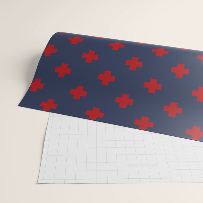 Red Swiss Cross Pattern on Navy Blue background Wrapping Paper Gallery Image 2