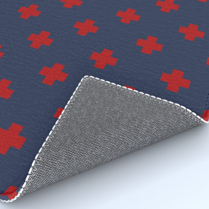 Red Swiss Cross Pattern on Navy Blue background Rug Gallery Image 4