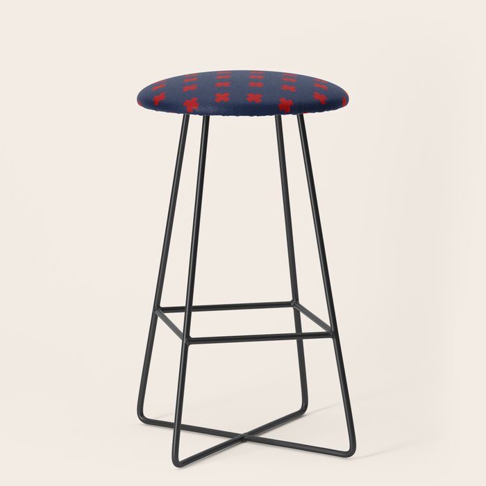 Red Swiss Cross Pattern on Navy Blue background Stool Gallery Image 1