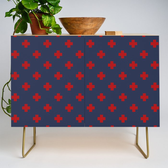 Red Swiss Cross Pattern on Navy Blue background Credenza Gallery Image 1