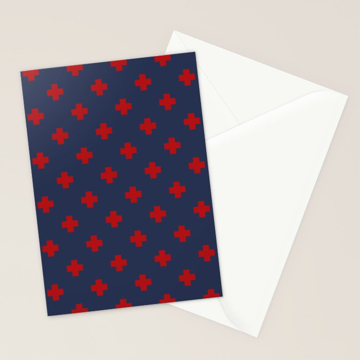 Red Swiss Cross Pattern on Navy Blue background Stationery Card Gallery Image 2
