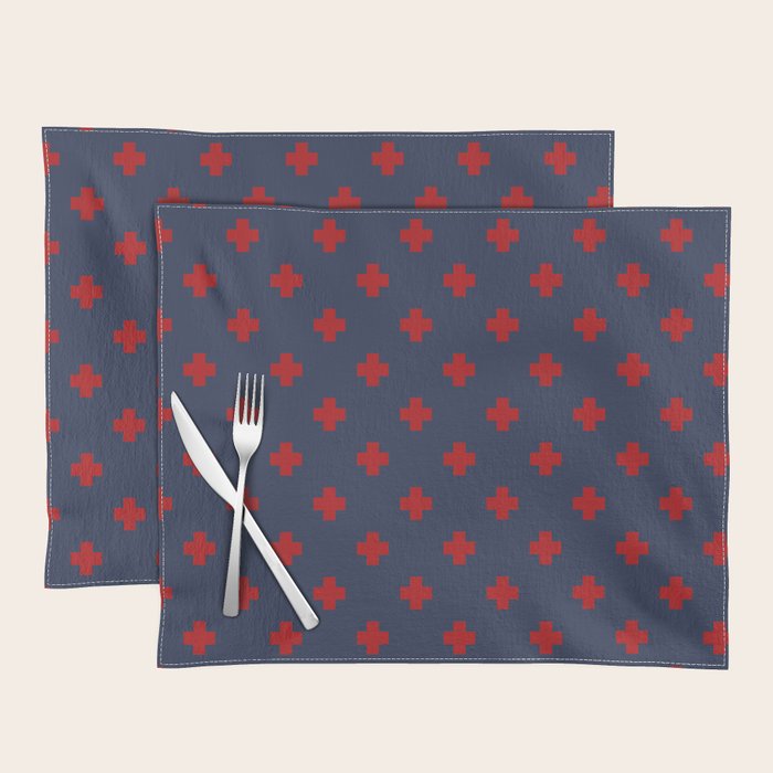 Red Swiss Cross Pattern on Navy Blue background Placemat Gallery Image 1