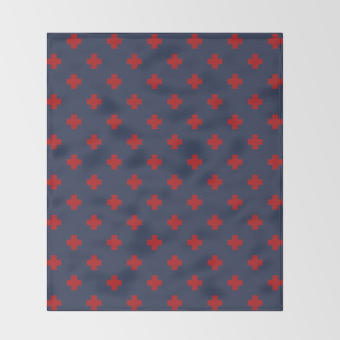 Red Swiss Cross Pattern on Navy Blue background Throw Blanket Gallery Image 2