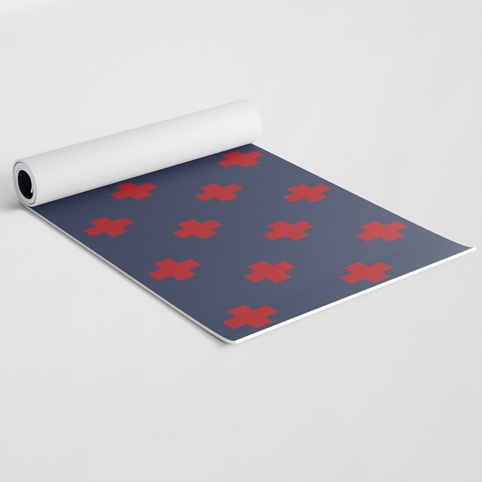 Red Swiss Cross Pattern on Navy Blue background Yoga Mat Gallery Image 2