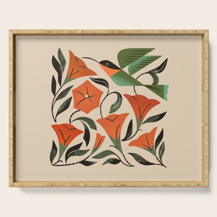 Hummingbird and Trumpet Flowers Serving Tray Gallery Image 1